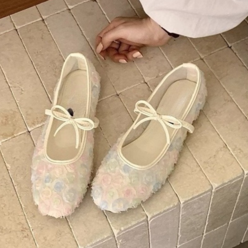 Embroidery Flat Shoes - Gentle New Chinese Rose Mesh Mary
