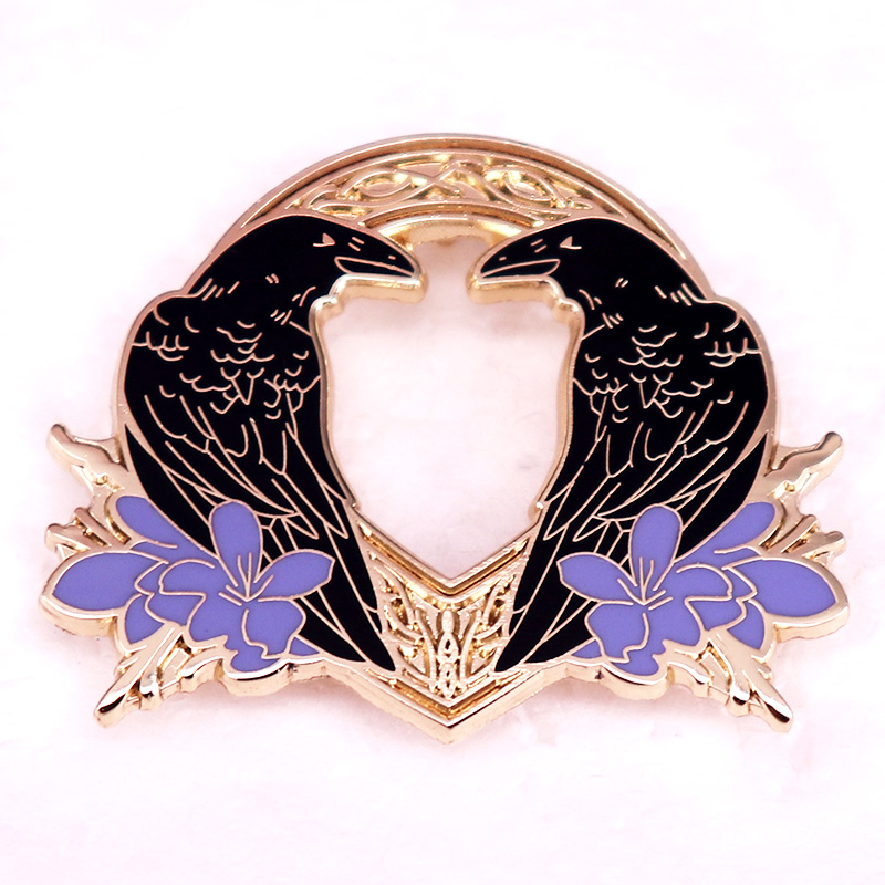 Embroidery Icon - Huginn and Muninn Brooch Norse Mythology