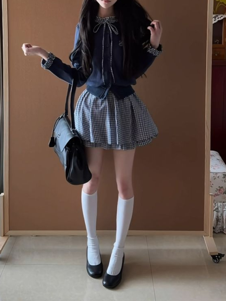 Japanese Preppy Sweet 2 Piece  - đánh giá và giá Embroidery Cardigan