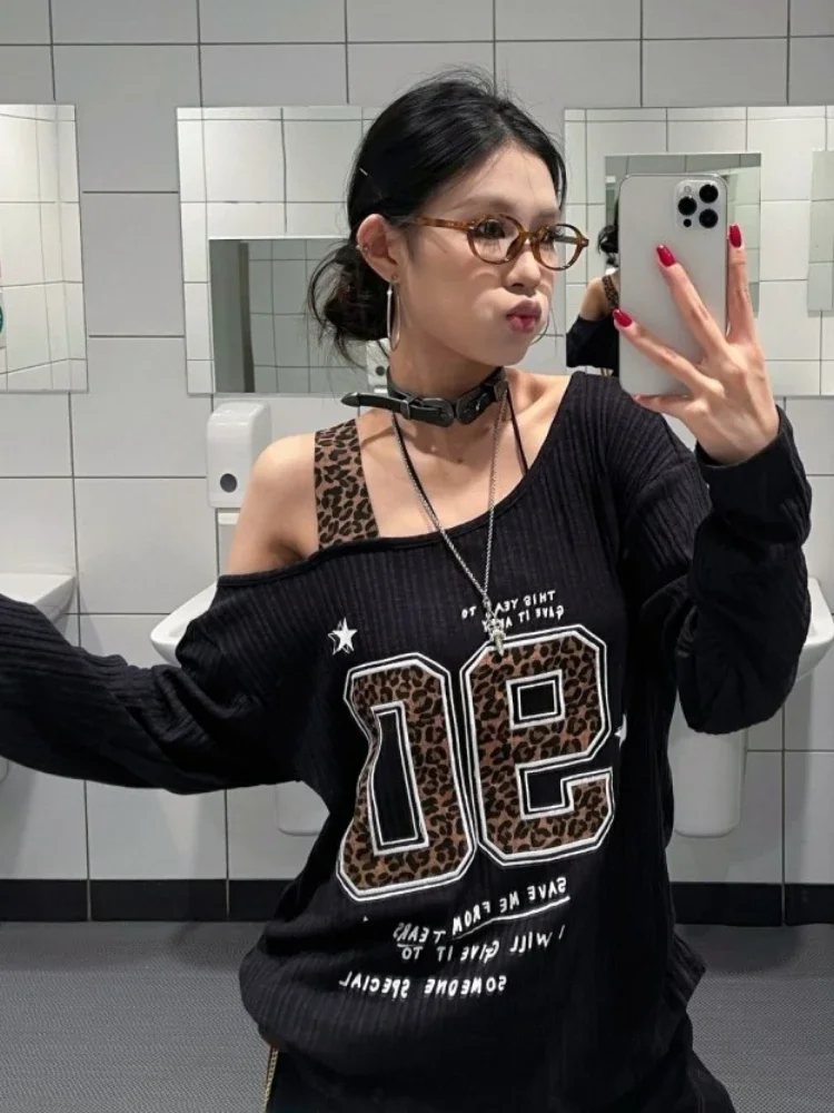 Y2K Patchwork Leopard Print T- - đánh giá và giá Embroidery Tshirt