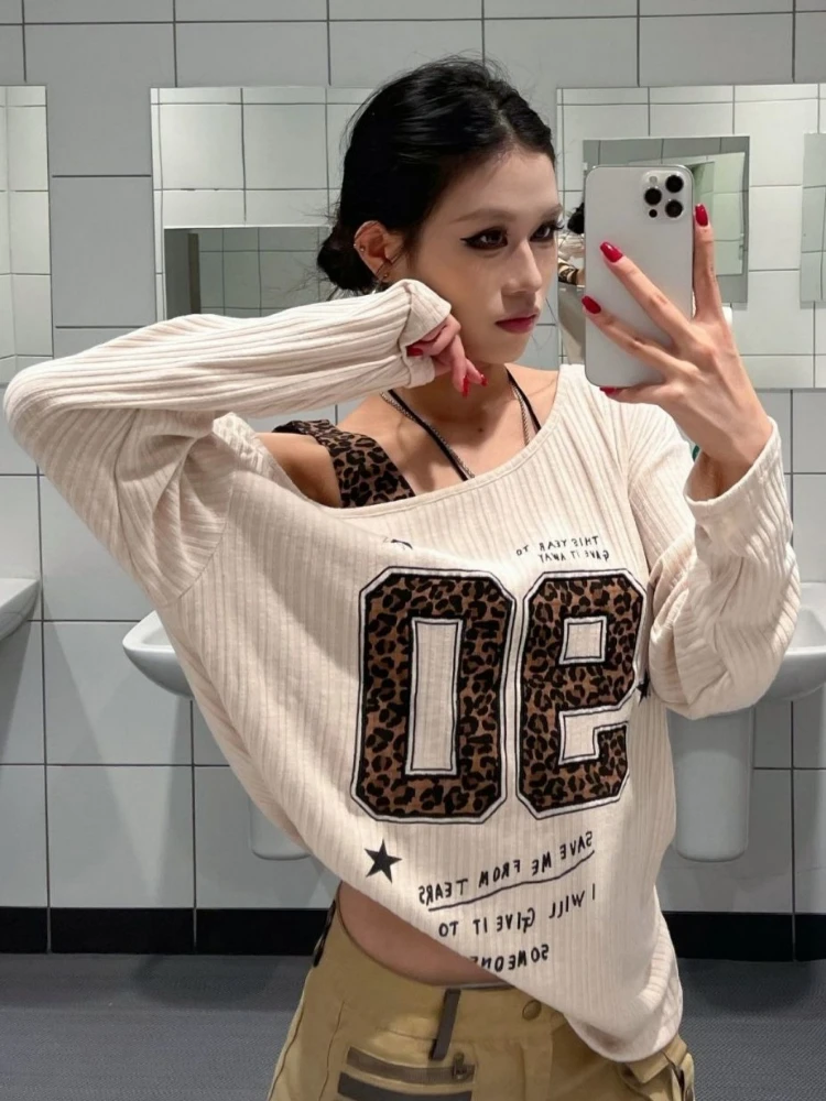 Y2K Patchwork Leopard Print T- - đánh giá và giá Embroidery Tshirt