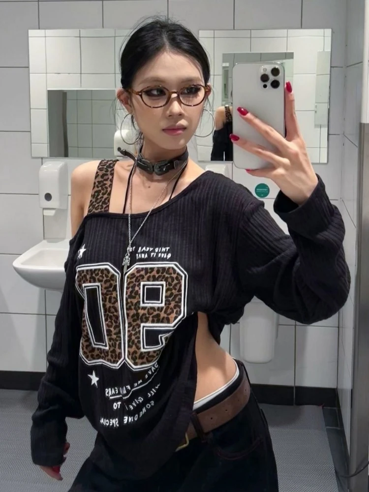 Y2K Patchwork Leopard Print T- - đánh giá và giá Embroidery Tshirt
