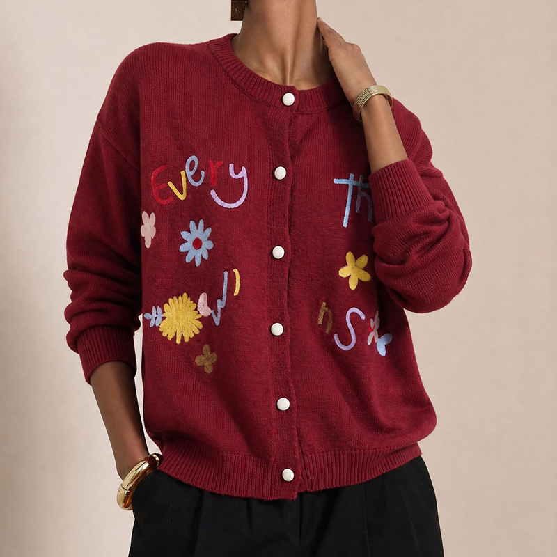 Letter Embroidery Loose Long S - đánh giá và giá Embroidery Cardigan