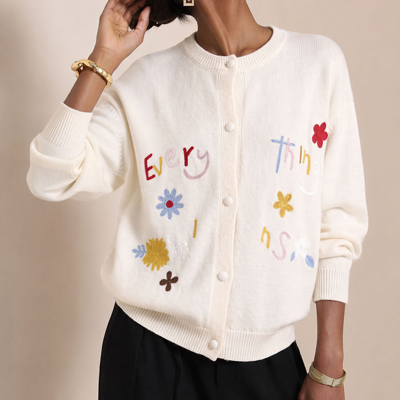Letter Embroidery Loose Long S - đánh giá và giá Embroidery Cardigan