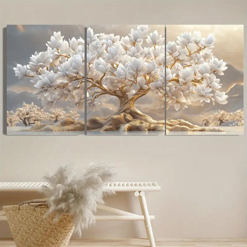 White Flower Tree and Golden L - đánh giá và giá Embroidery Canvas