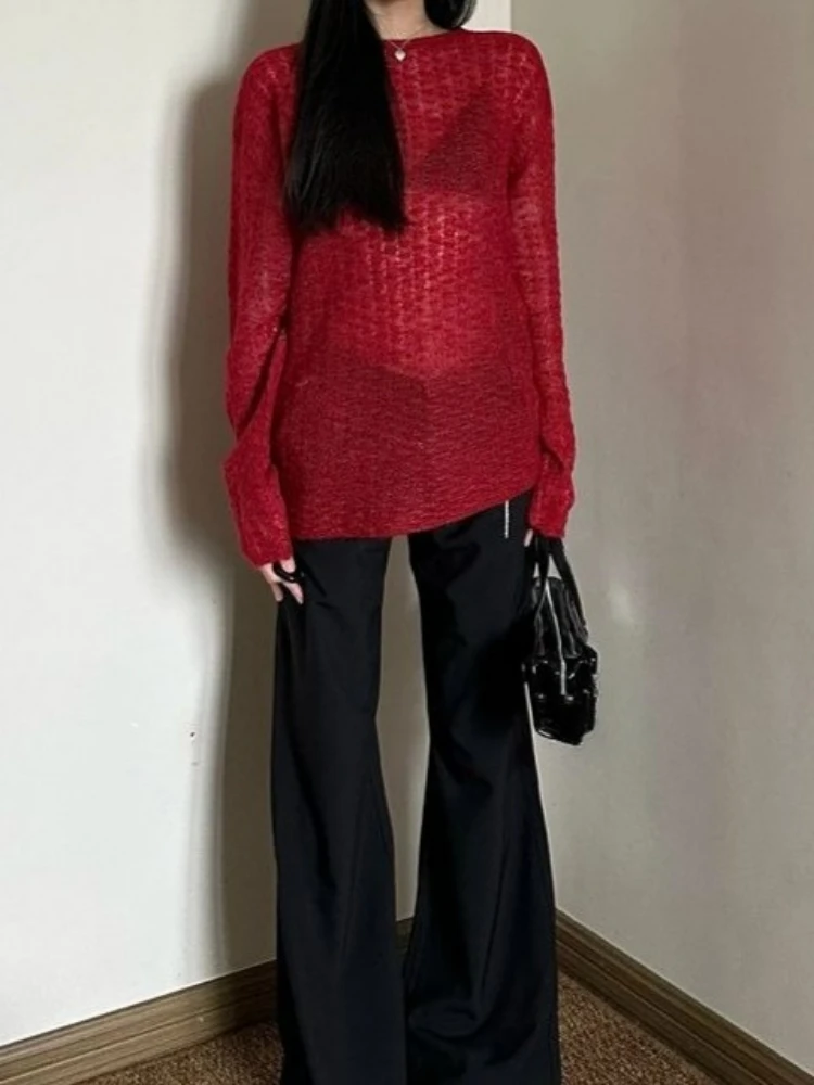 Y2K See-Through Knitted Women' - đánh giá và giá Embroidery Tshirt